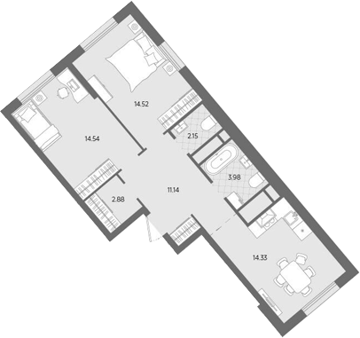 Планировка — Бодровский, 2-комн., 64 м²