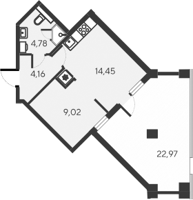Планировка — Alba del Mare, 2-комн., 32 м²