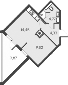 Планировка — Alba del Mare, 2-комн., 33 м²