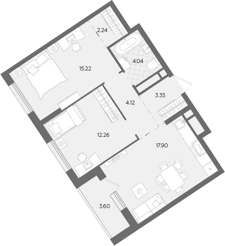Планировка — Бодровский, 3-комн., 59 м²
