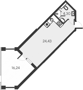Планировка — Alba del Mare, Студия, 29 м²