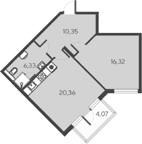 Планировка — Alba del Mare, 2-комн., 53 м²