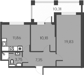 Планировка — Alba del Mare, 3-комн., 53 м²