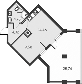 Планировка — Alba del Mare, 2-комн., 33 м²