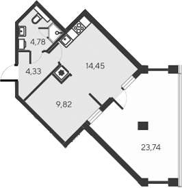 Планировка — Alba del Mare, 2-комн., 33 м²