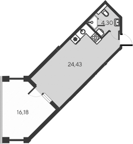 Планировка — Alba del Mare, Студия, 29 м²