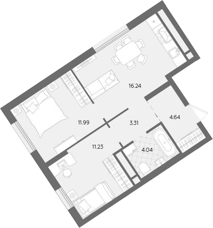 Планировка — Бодровский, 3-комн., 51 м²