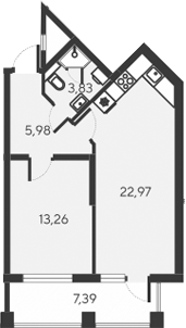 Планировка — Alba del Mare, 2-комн., 46 м²