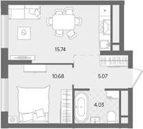 Планировка — Бодровский, 2-комн., 36 м²