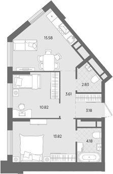 Планировка — Бодровский, 2-комн., 54 м²