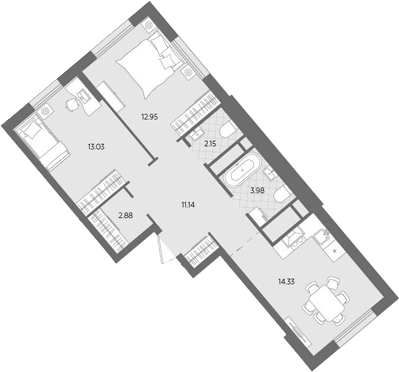 Планировка — Бодровский, 2-комн., 60 м²