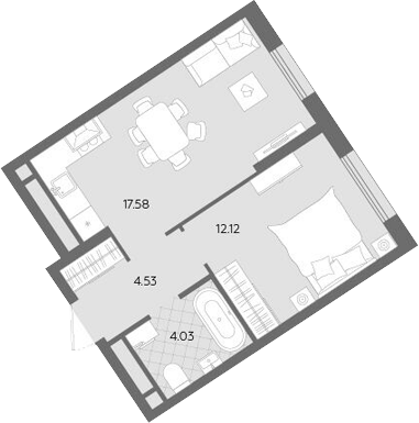 Планировка — Бодровский, 2-комн., 38 м²