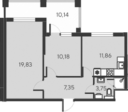 Планировка — Alba del Mare, 3-комн., 53 м²