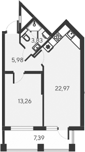 Планировка — Alba del Mare, 2-комн., 46 м²