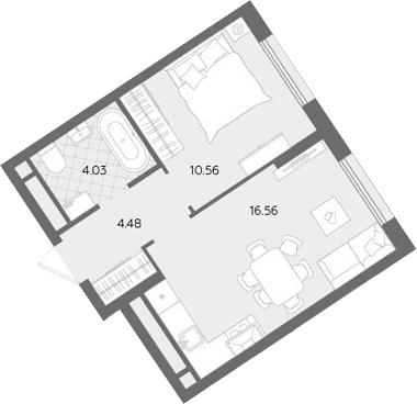 Планировка — Бодровский, 2-комн., 36 м²