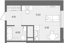 Планировка — Бодровский, Студия, 25 м²