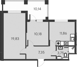 Планировка — Alba del Mare, 3-комн., 53 м²