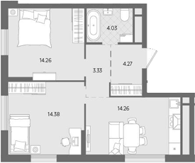Планировка — Бодровский, 2-комн., 55 м²
