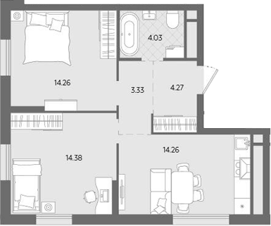 Планировка — Бодровский, 2-комн., 55 м²