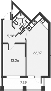 Планировка — Alba del Mare, 2-комн., 46 м²