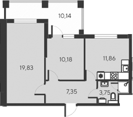 Планировка — Alba del Mare, 3-комн., 53 м²
