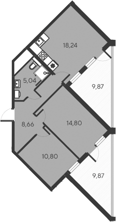 Планировка — Alba del Mare, 3-комн., 58 м²