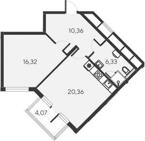 Планировка — Alba del Mare, 2-комн., 53 м²