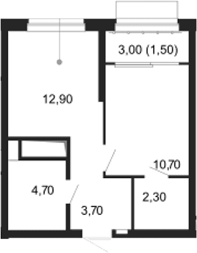 Планировка — Парк Столиц, 1-комн., 34 м²