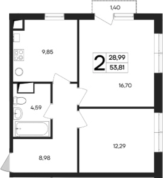 Планировка — Кубики, 2-комн., 52 м²