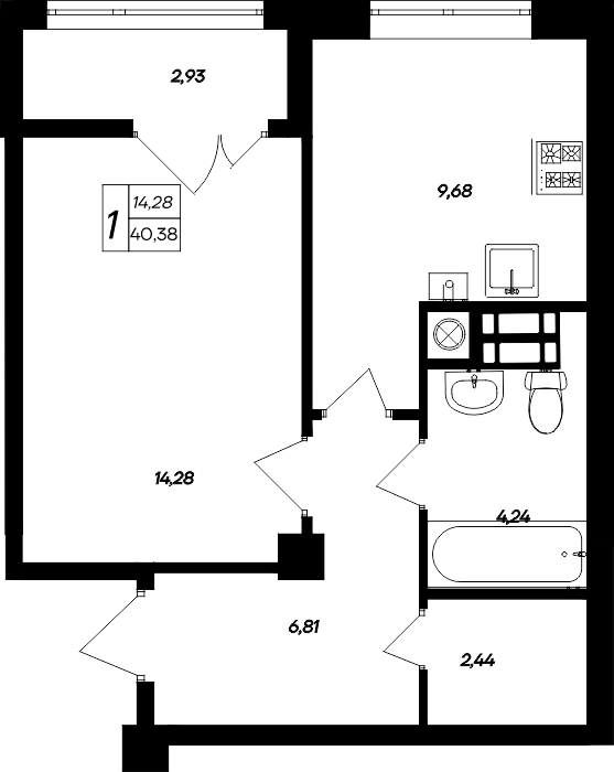 Планировка — Парковые кварталы, 1-комн., 37 м²