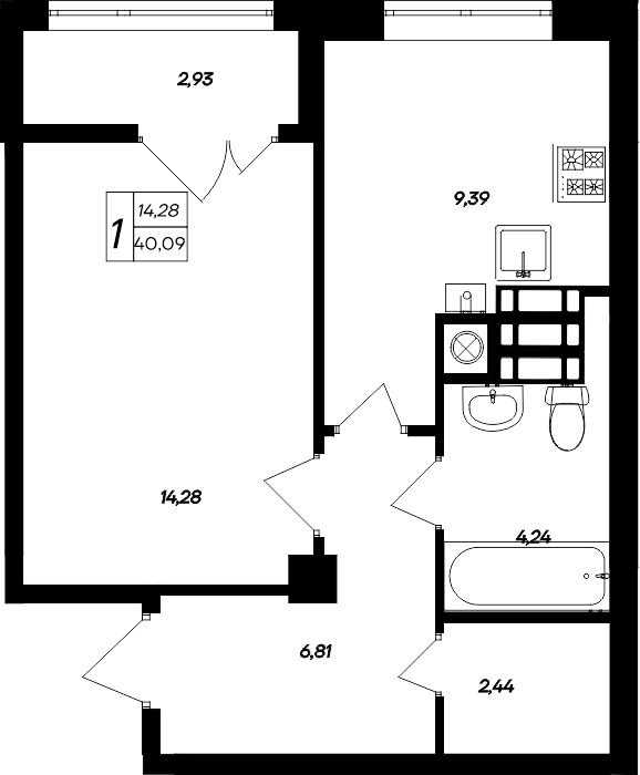 Планировка — Парковые кварталы, 1-комн., 37 м²