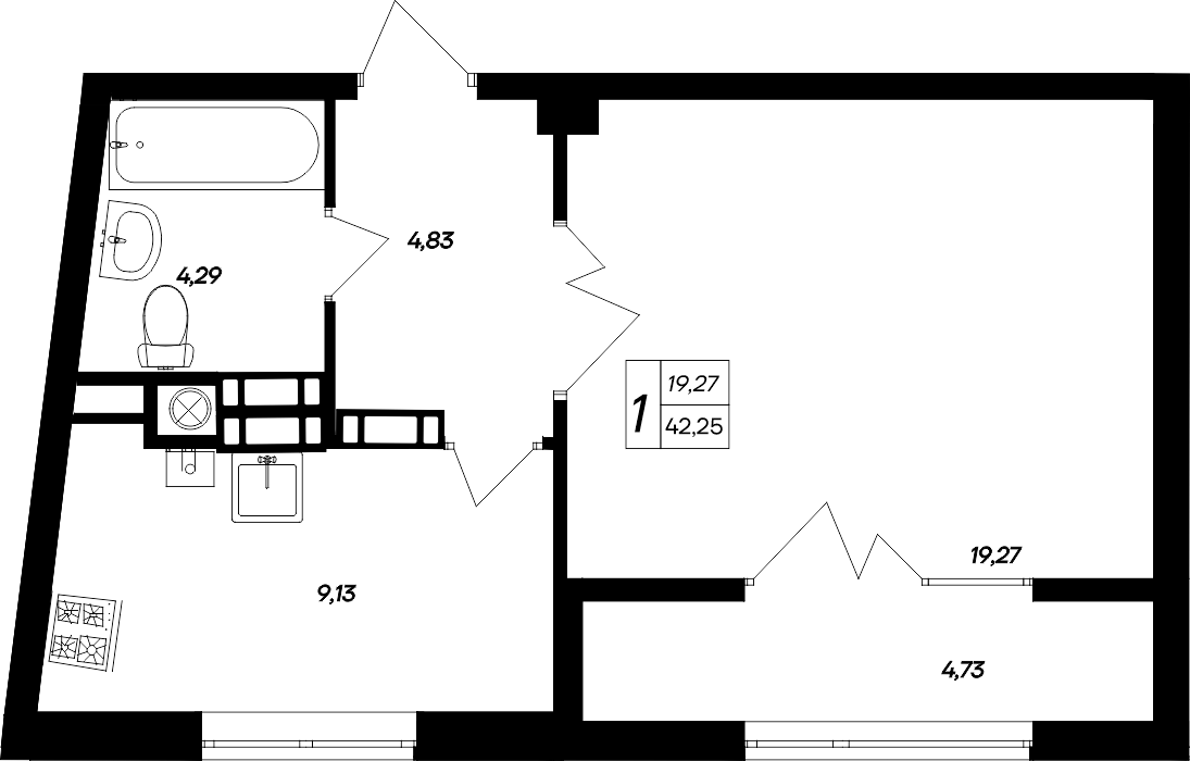 Планировка — Парковые кварталы, 1-комн., 38 м²