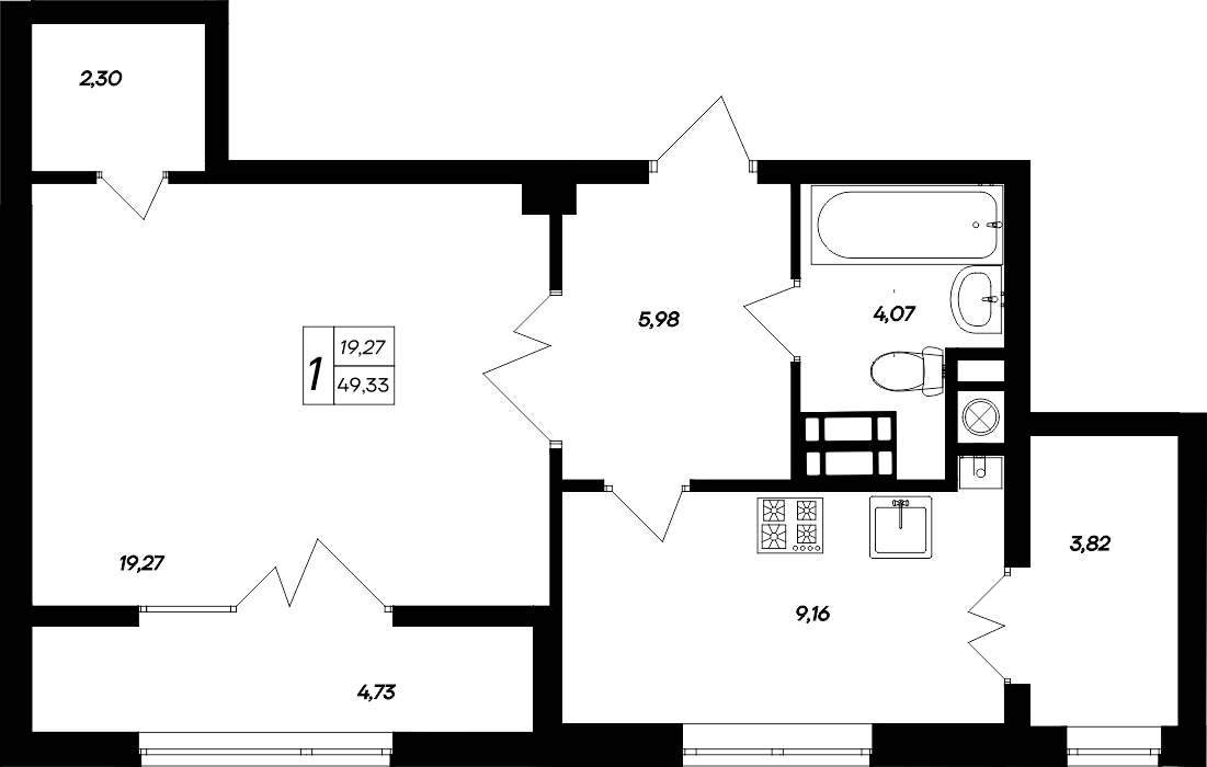 Планировка — Парковые кварталы, 1-комн., 41 м²