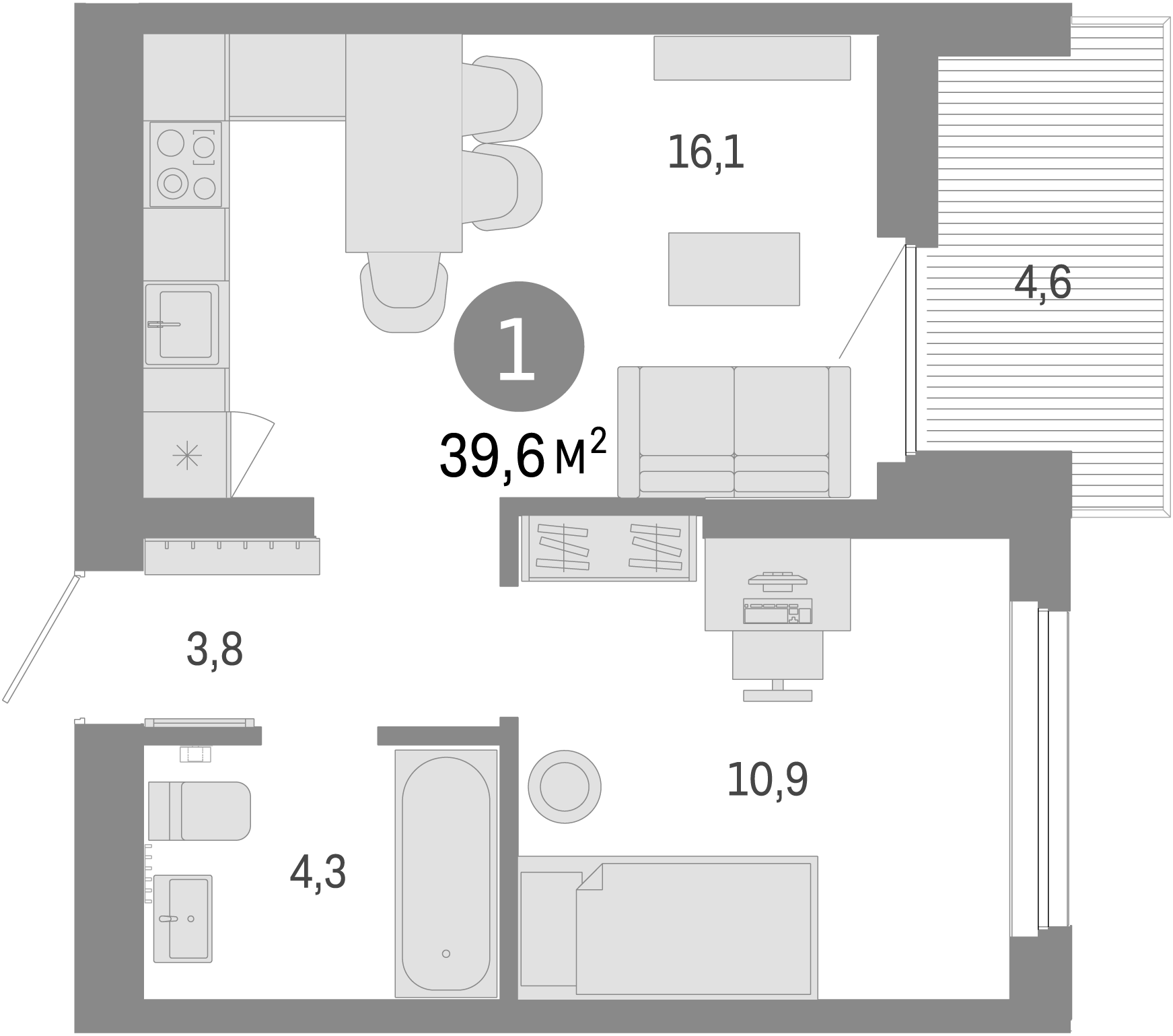 Планировка — Брусника в Академическом, 2-комн., 35 м²