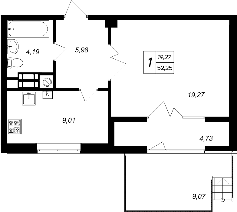 Планировка — Парковые кварталы, 1-комн., 48 м²