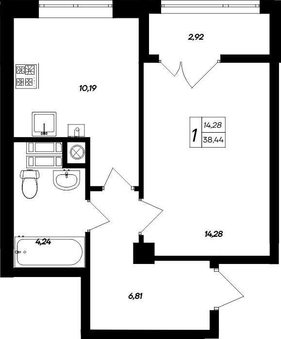 Планировка — Парковые кварталы, 1-комн., 36 м²