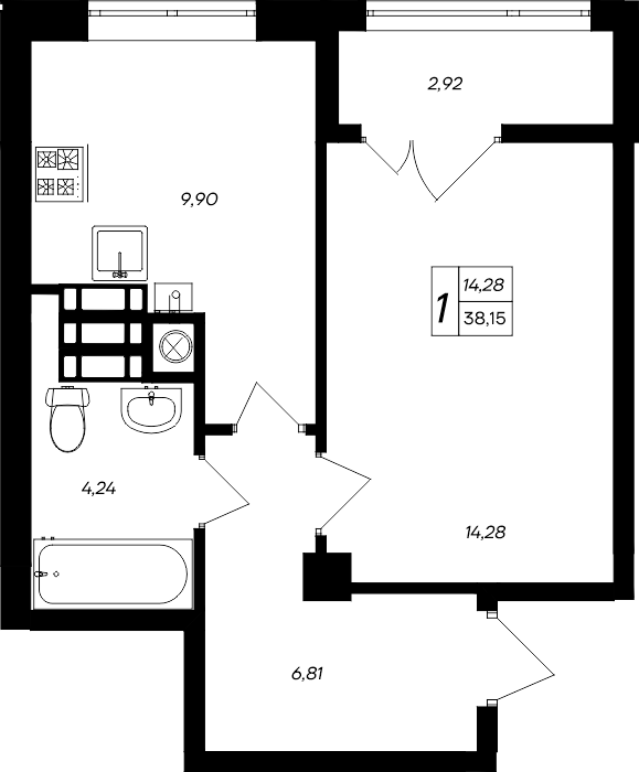 Планировка — Парковые кварталы, 1-комн., 35 м²