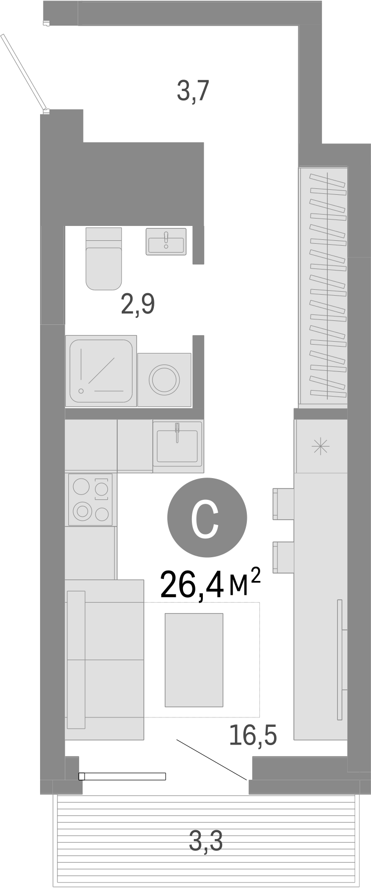Планировка — Северный квартал, Студия, 23 м²