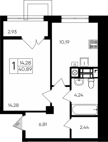 Планировка — Парковые кварталы, 1-комн., 38 м²
