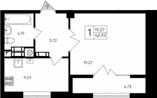 Планировка — Парковые кварталы, 1-комн., 38 м²