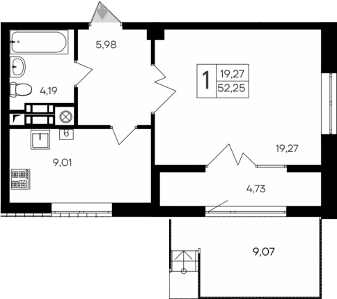 Планировка — Парковые кварталы, 1-комн., 48 м²
