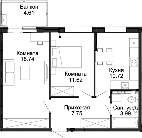 Планировка — Балтым-парк, 2-комн., 53 м²