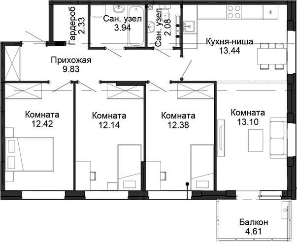 Планировка — Балтым-парк, 4-комн., 82 м²