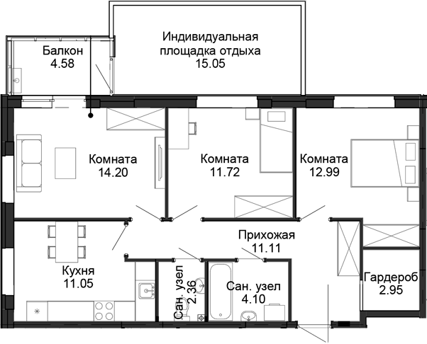 Планировка — Балтым-парк, 3-комн., 70 м²