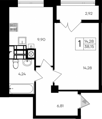 Планировка — Парковые кварталы, 1-комн., 35 м²