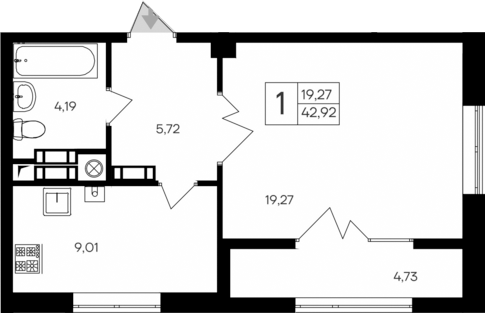 Планировка — Парковые кварталы, 1-комн., 38 м²
