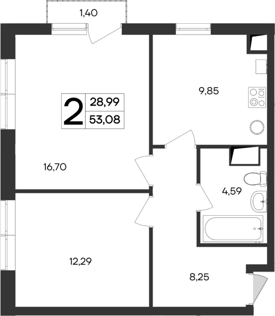 Планировка — Кубики, 2-комн., 52 м²