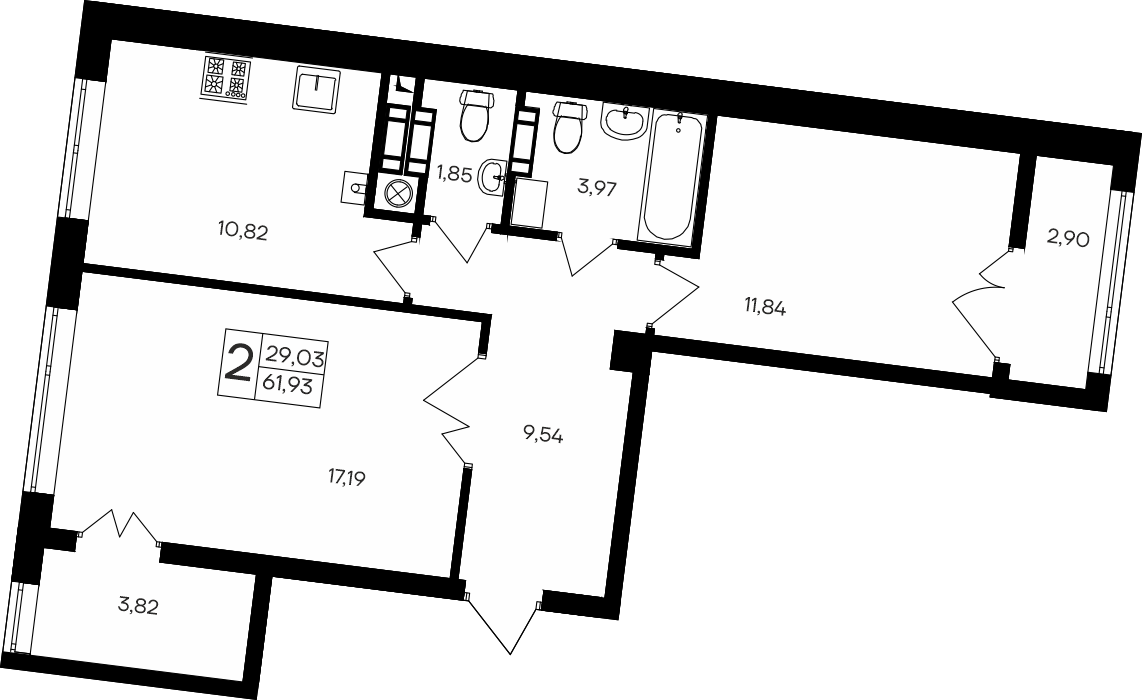 Планировка — Парковые кварталы, 2-комн., 59 м²