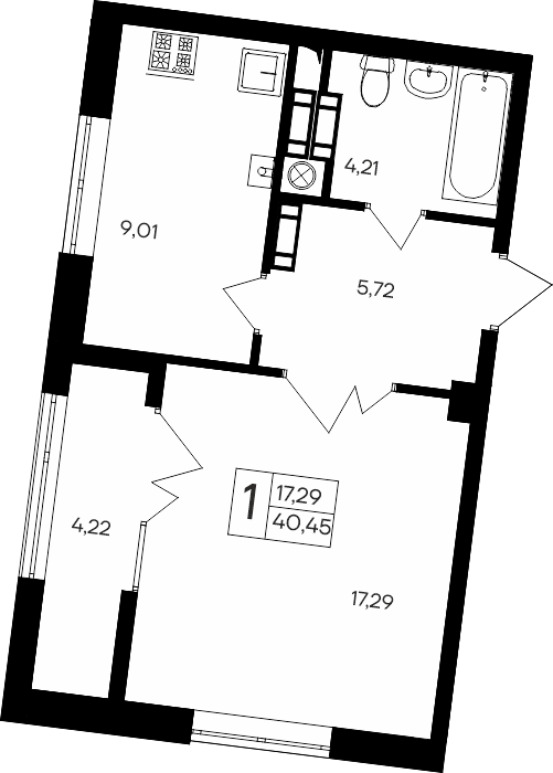 Планировка — Парковые кварталы, 1-комн., 36 м²