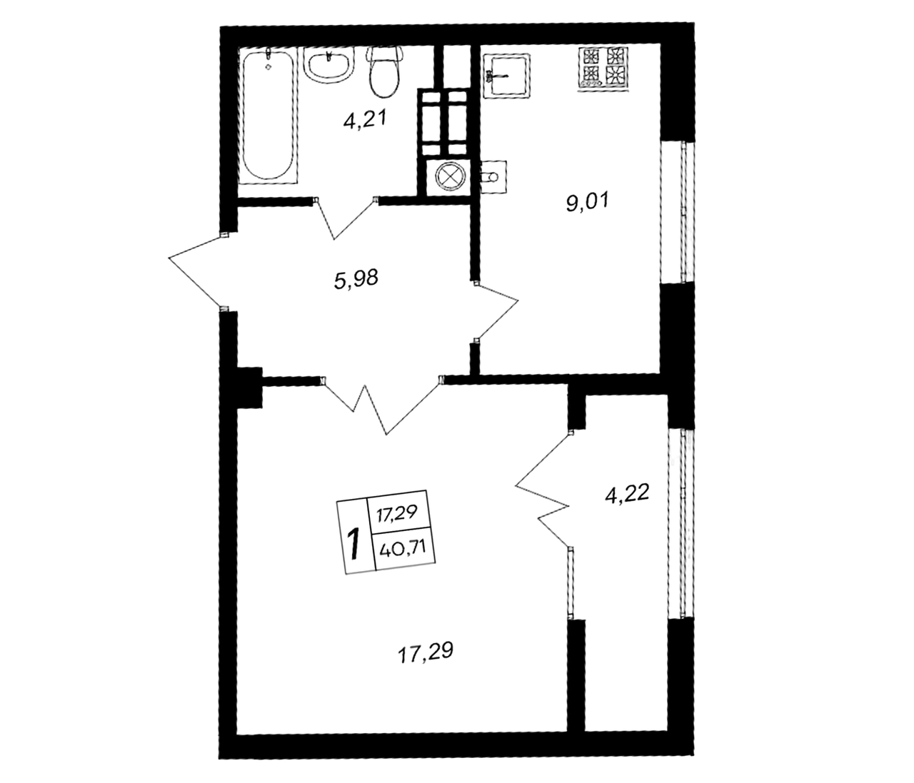 Планировка — Парковые кварталы, 1-комн., 36 м²